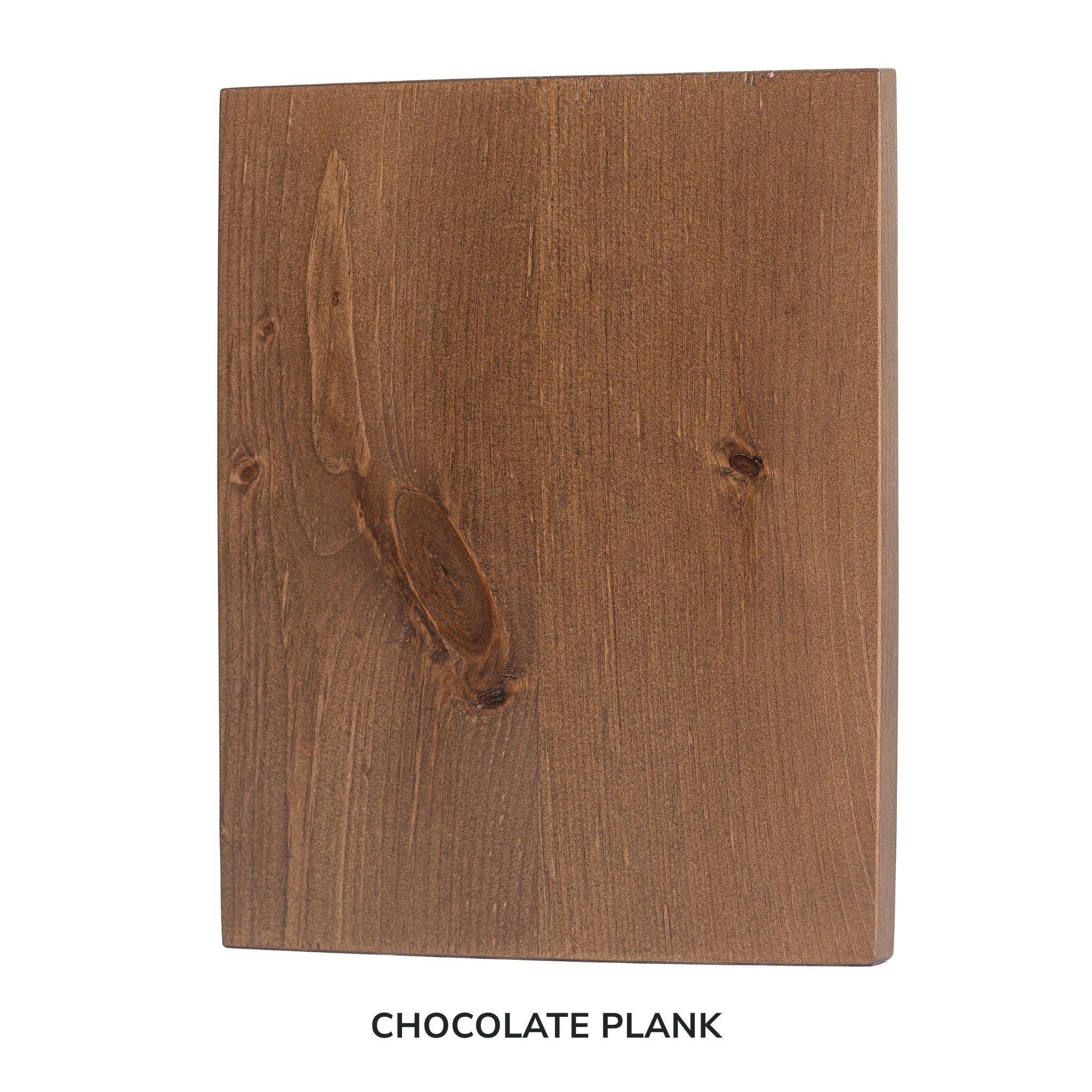 Wooden plank with a chocolate brown finish on a white background