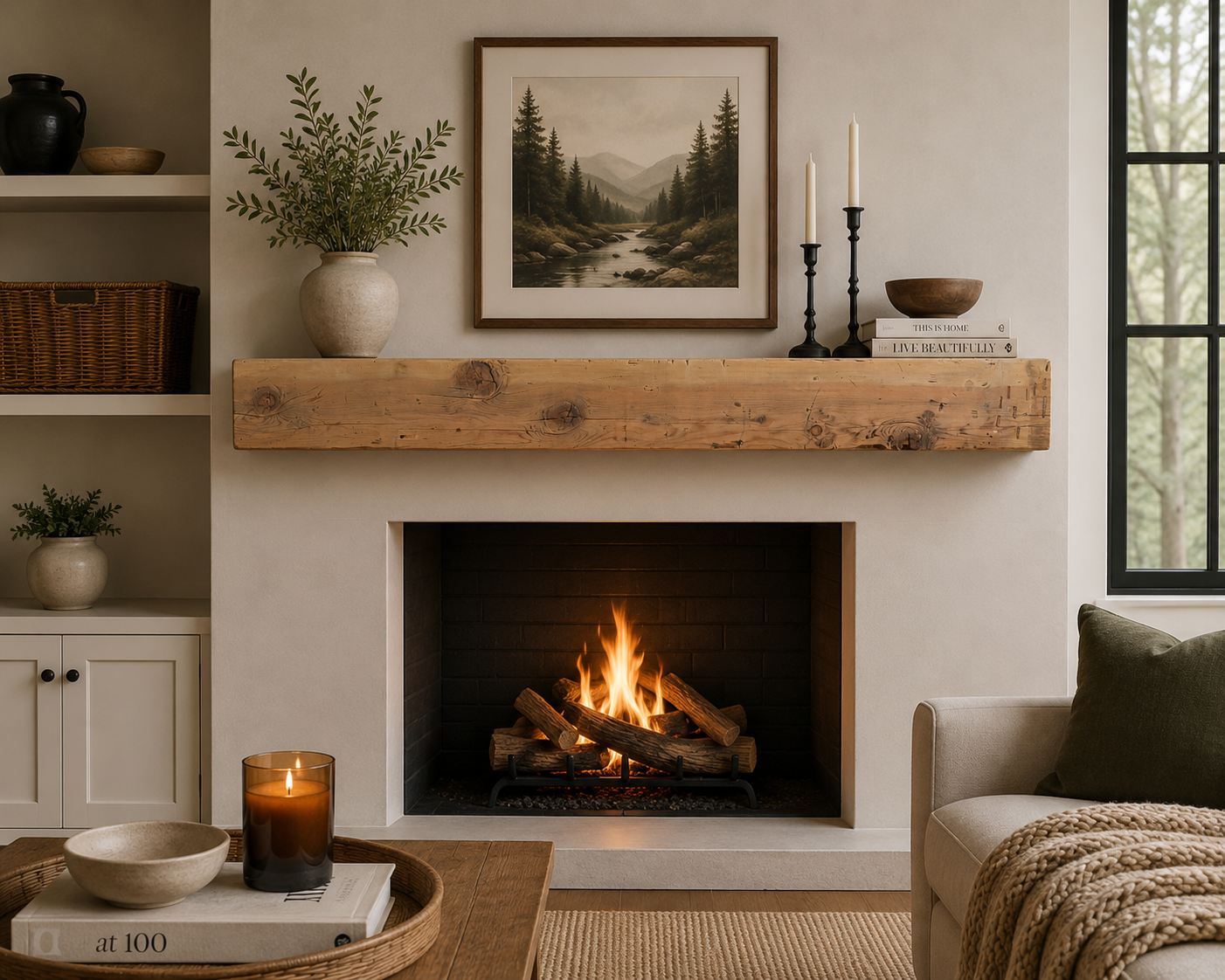 Reclaimed Barnwood Solid Mantel – 7” x 7.25” x 70” – SM143