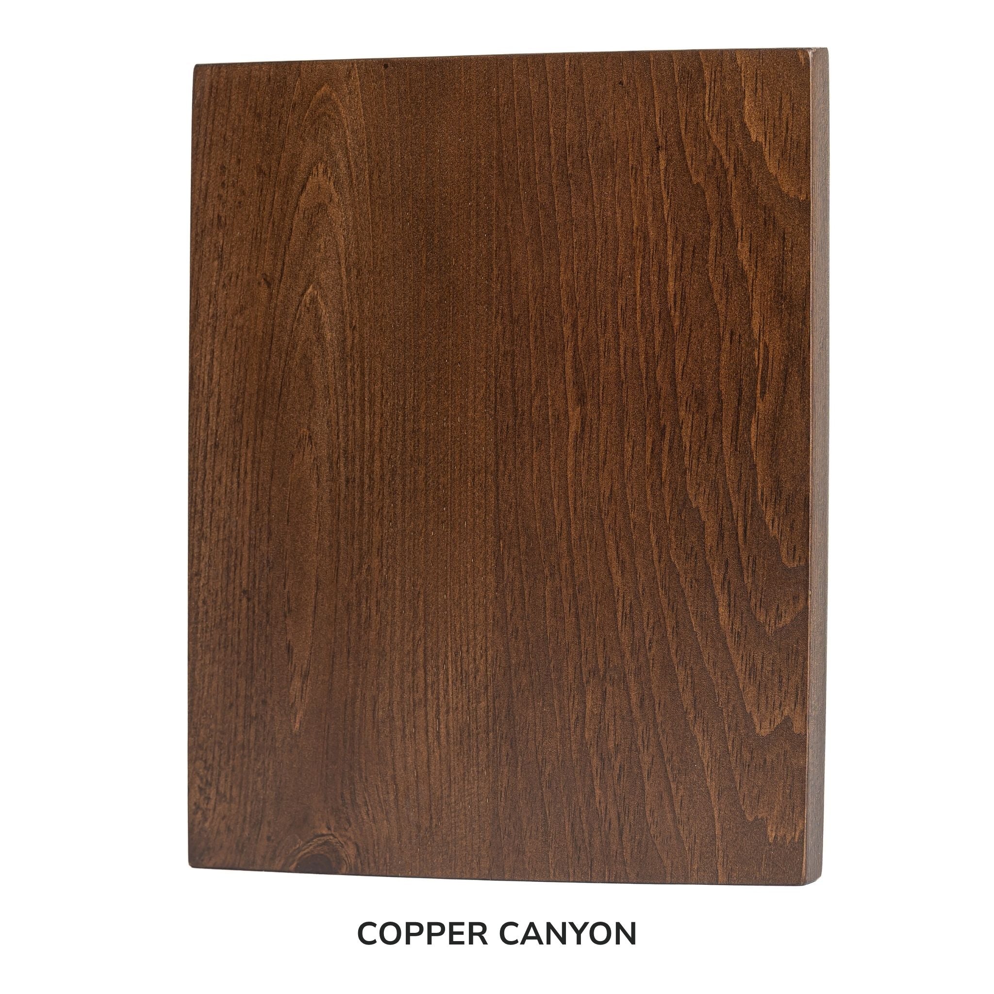 Wooden panel with 'Copper Canyon' finish on a white background