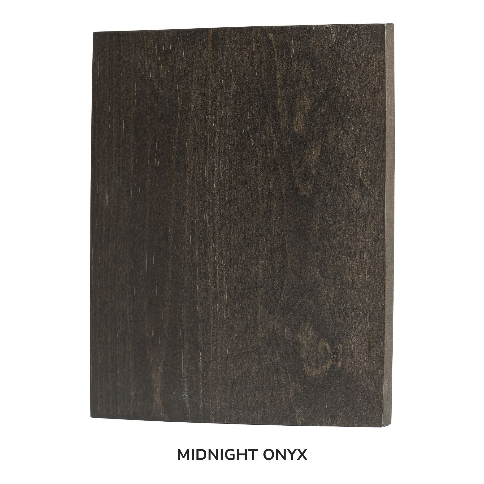 Dark brown wooden panel labeled 'Midnight Onyx' on a white background